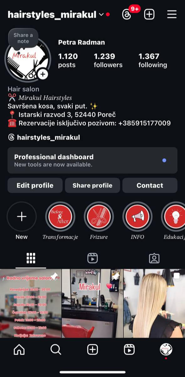 Instagram profil za frizerski salon